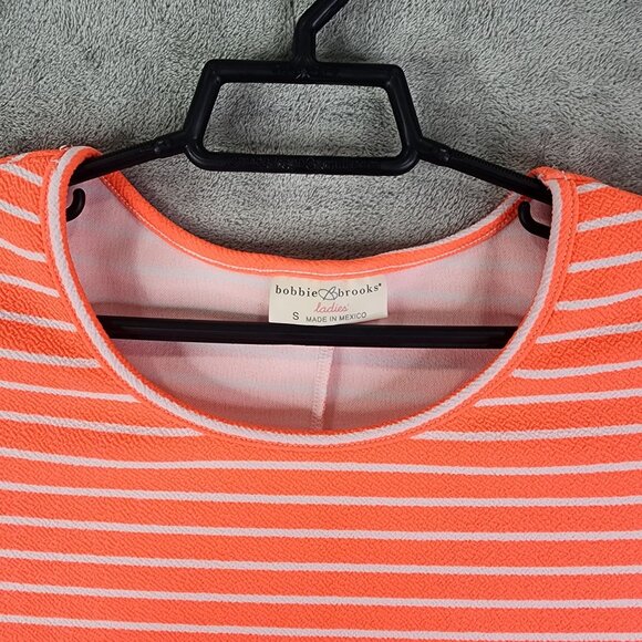 Women's Orange Bobbie Brooks Ladies Dress White Striped Short Sleeve Size S - Picture 6 of 11